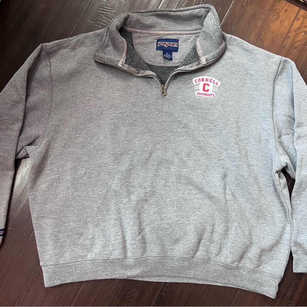 JanSport Vintage Cornell University Gray Quarter-Zip Sweatshirt XL